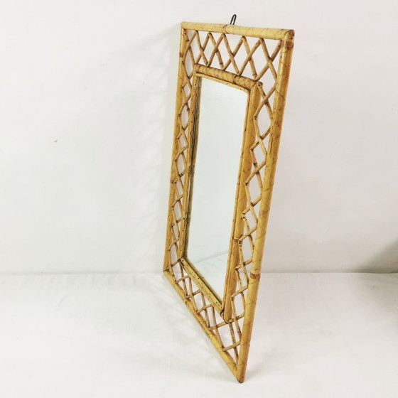 Image 1 of Specchio da parete in bambù e rattan, stile metà secolo, Italia, anni '60