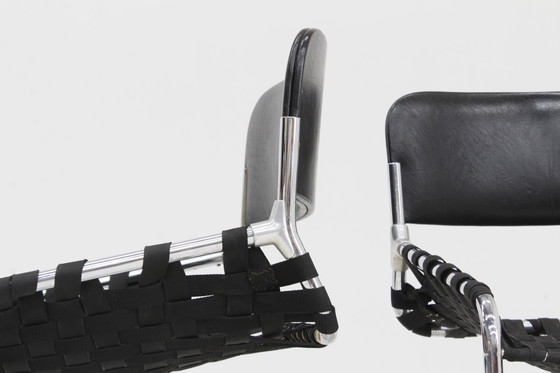 Image 1 of Vintage Italiaanse stoelen zwart leer en chroom, jaren 70