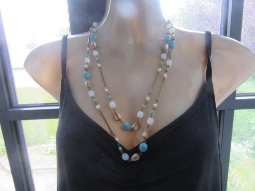 Collana lunga di perle Flapper retro vintage con targhetta metallica Express