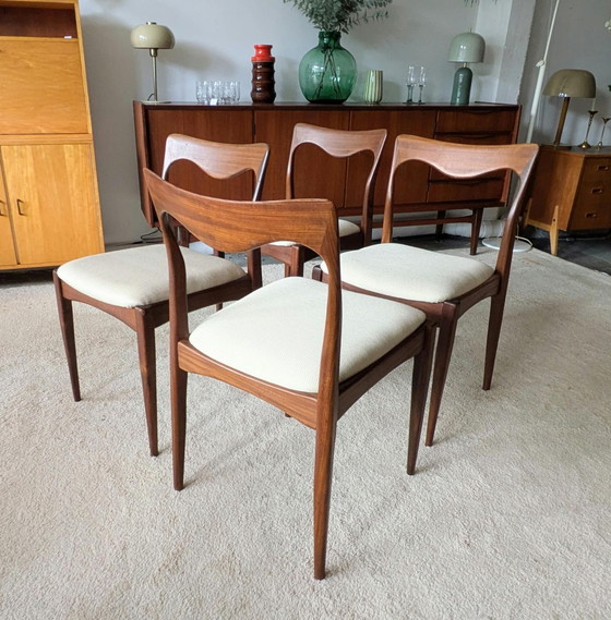 Vintage Set of 4 Teak Dining Chairs – Textile, Wood (photo 4 of 9)