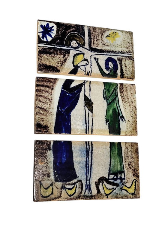 Image 1 of 3 piastrelle artistiche in ceramica 1960