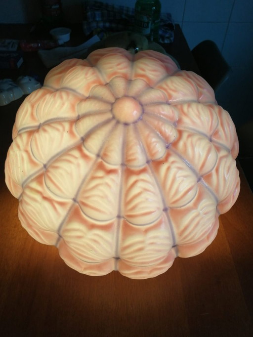 Art Nouveau chandelier with decorated opal glass from the 1930s and 1940s