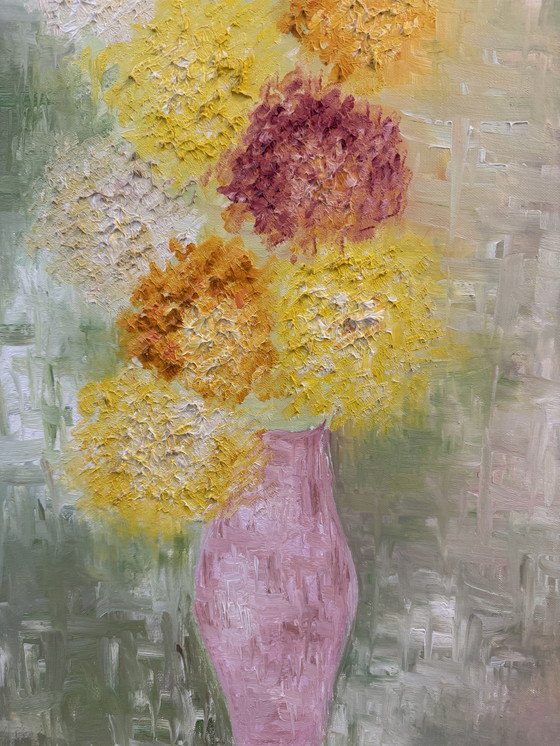 Image 1 of Olieverfschilderij op canvas, chrysanten, 1965