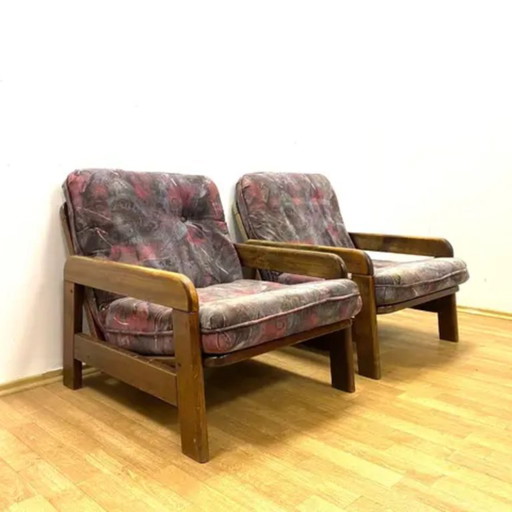Sillones retro, estructura de madera, década de 1970, Europa Central