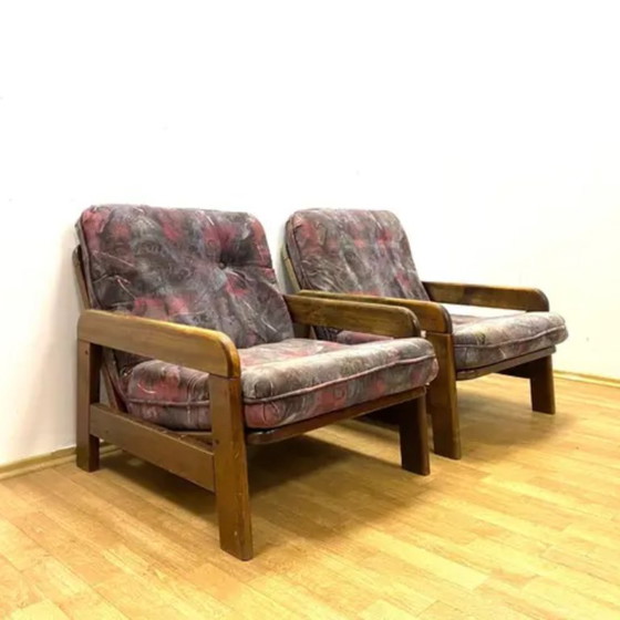 Image 1 of Fauteuils rétro, structure en bois, années 1970, Europe centrale