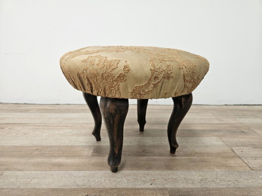 Pouf vintage in noce con seduta rivestita in tessuto, anni '40 – hockers en poefs, Textile, Wood (photo 2 of 8)