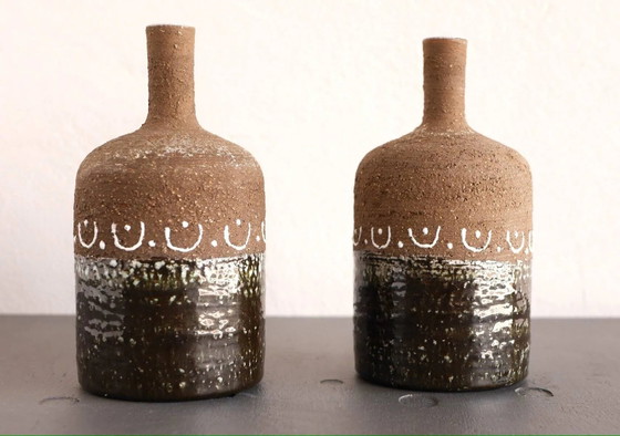 Image 1 of Scandinavian mid-century modern brutalist pottery vases by Hellström for Nittsjö, Sweden, set of 2