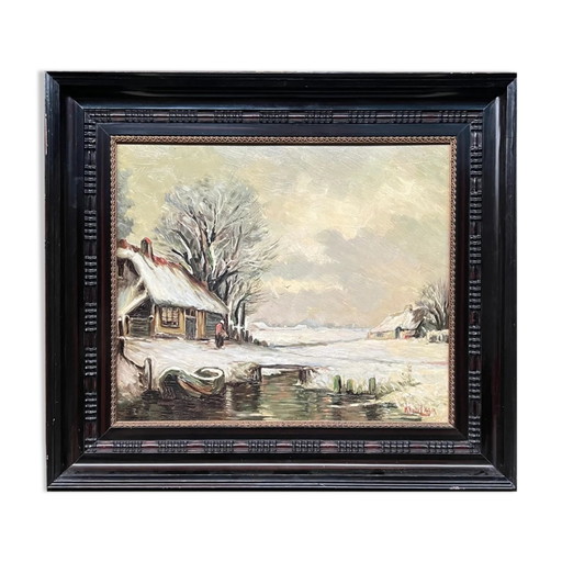 Painting "Winter landscape". – schilderijen tekeningen, Canvas
