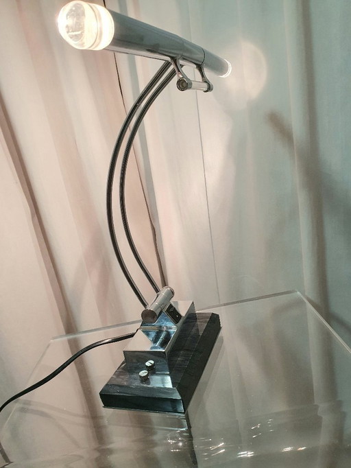 Lampada da tavolo/parete, cromo e marmo, anni '80