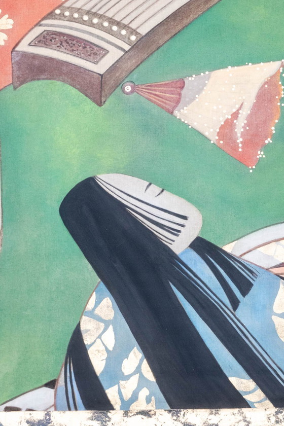 Image 1 of Toile Peinte Représentant Des Danseuses Japonaises. Contemporain.