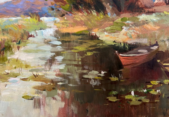 Image 1 of Original Oil Painting Autumn River Landscape A moment of silence by the river