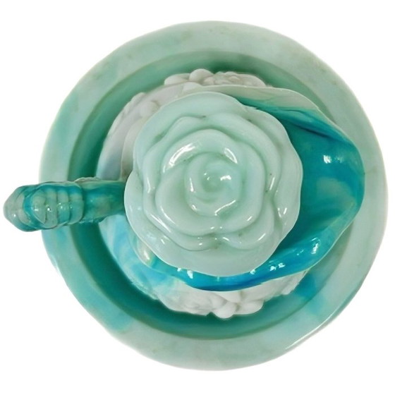 Image 1 of Set da toeletta vintage Avon con brocca e ciotola in vetro opalino blu-verde, anni '70