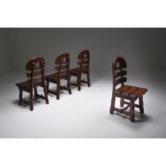 Image 1 of Rustic modern brutalist vintage dining room set in stained oak, Belgium 1970