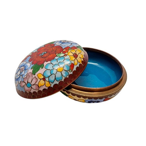 Image 1 of Boîte à bijoux vintage cloisonnée à motif floral