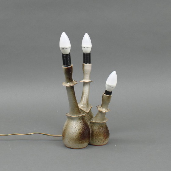 Image 1 of Gert de Rijk (1945-2009) - unica - keramische drie lichts lampvoet in de vorm van paddenstoelen - uit eigen atelier 