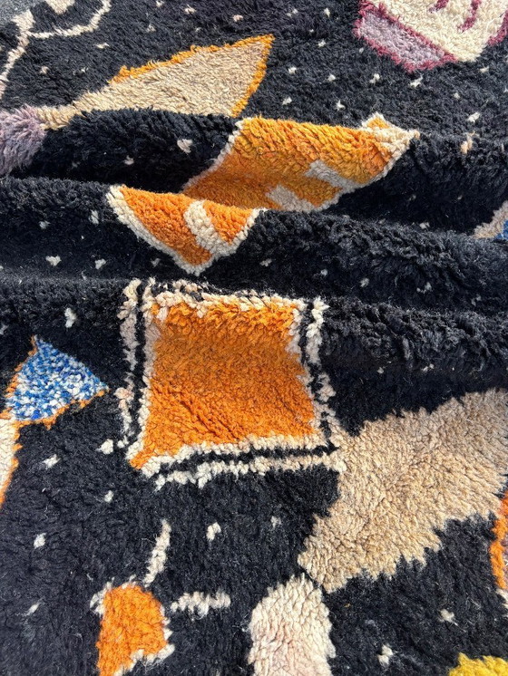 Image 1 of Tapis berbère marocain en laine noire 200x280 cm- tapis tribal abstrait noir