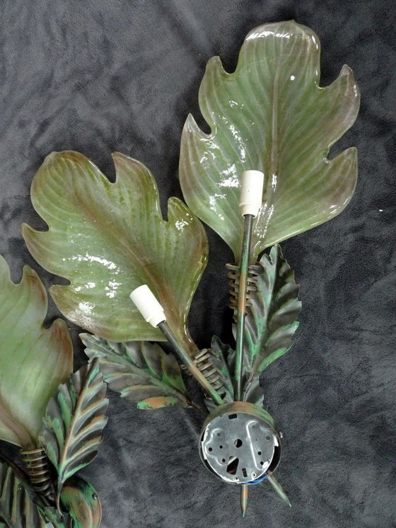 Image 1 of giant sconces painted murano glass leaf 63cm