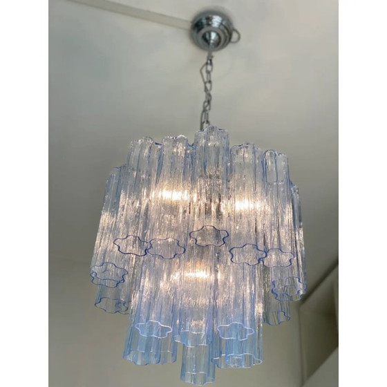 Image 1 of Contemporary Sky-Blue Italian Murano Glass “Tronchi” Chandelier