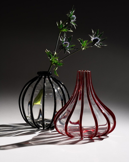 Archimede Seguso (Vetraria Archimede Seguso) “Fili” Ribbon Vase Duo Murano 1950s, signed 