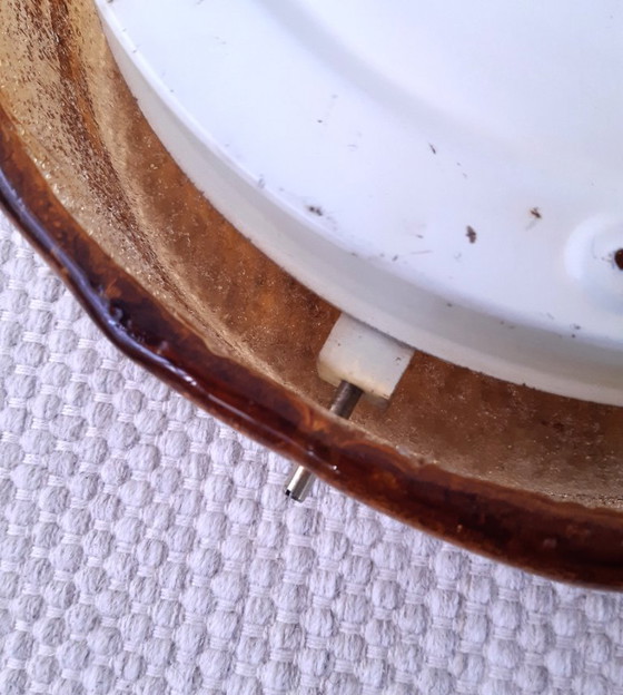 Image 1 of Suspension ronde en verre de RZB Leuchten, lampe de plafond vintage en verre avec relief.