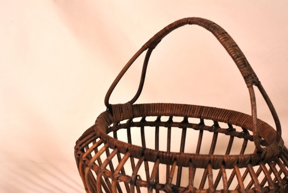 Image 1 of Vintage French mid-century sewing baskets - bamboo and wicker baskets - from the 1960s