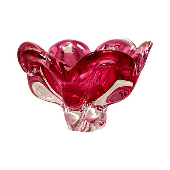 Image 1 of Chřibská pink glass plate, Josef Hospodka, Bohemia vintage, 1960s
