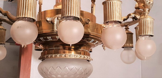 Image 1 of Vintage art deco copper wheel chandelier two tone copper 1900