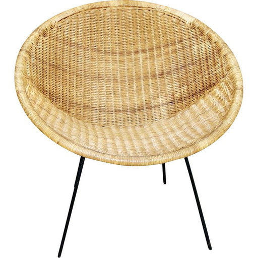 Poltrona vintage italiana con sfere in vimini, 1960