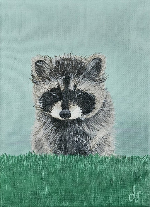Handmade acrylic painting baby raccoon