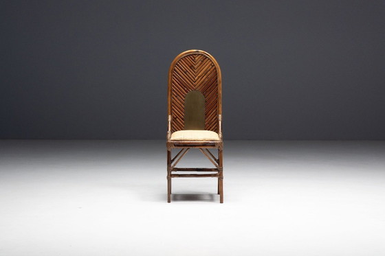 Image 1 of Stoel met hoge rugleuning van bamboe en messing van Gabriella Crespi, Italië, 1970