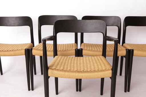 Ensemble de 5 chaises Niels Møller - Modèle 75 & 56, noir Design danois du milieu du siècle dernier