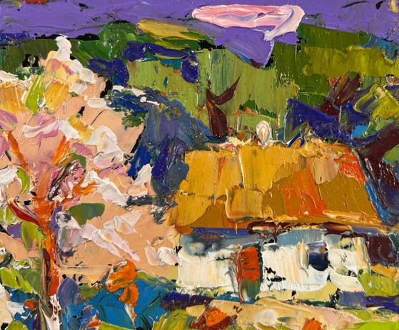 Image 1 of Original Oil Painting Day Village Landscape Ray of Spring Morning