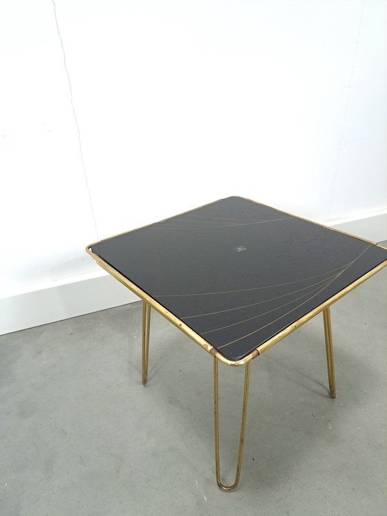 Image 1 of Side Table With Brass and Black Glass Top, Plant Table No. 23