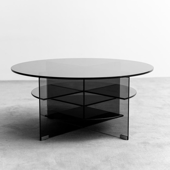 Vintage ronde salontafel van gerookt Parsol kristal – Geregistreerd Design, Italië, jaren 70 – Masiero (photo 4 of 9)