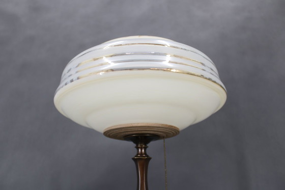 Image 1 of 1940s Restored Brass Table Lamp with Glass Shade
