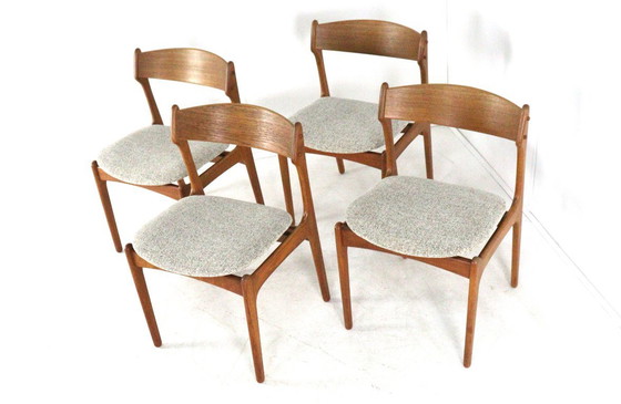 Image 1 of Set di 4 sedie da pranzo vintage di Erik Buch O.D. Mobler, modello 49, appena rivestite.
