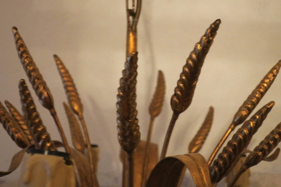 Image 1 of Lampadario a forma di spiga di grano Tole placcato oro di Hans Kögl, anni '60