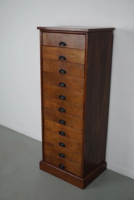 Vintage Dutch poplar wood pharmacy cabinet / filing cabinet, 1950s