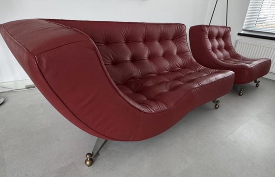 Image 1 of Fraaie refurbished rode leren Montis Quintus chaise longue 