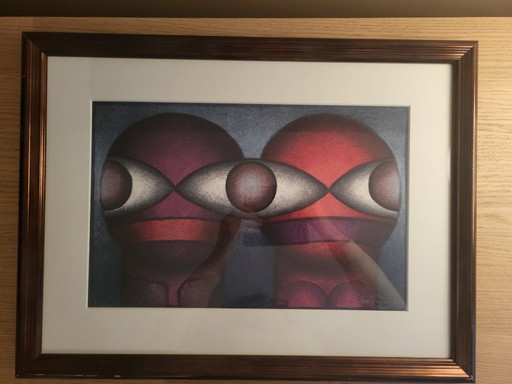 Lithograph by Jos Decordier "Compositie met twee figuren" numbered 2/20, signed