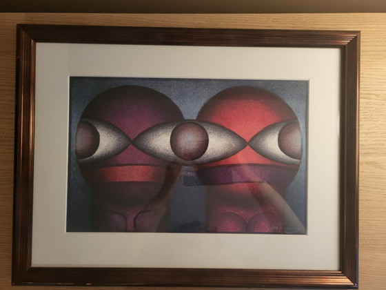 Image 1 of Lithograph by Jos Decordier "Compositie met twee figuren" numbered 2/20, signed