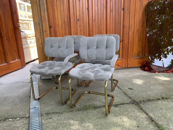 Vintage Italian Dining Chairs in Brass, 1970s, Set of 4, Dining set, Mid Century Modern (photo 9 of 14)