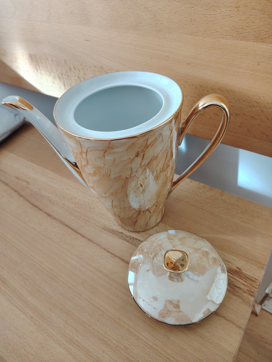 Image 1 of Włocławek vintage Porzellan Kaffeekanne, marmoriert, vergoldet - Golddekor 
