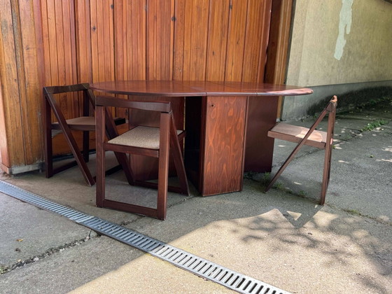 Sedie pieghevoli e tavolo da pranzo a ribalta vintage, anni '60, set di 5 – Jacober (Aldo), Set da pranzo (photo 2 of 6)