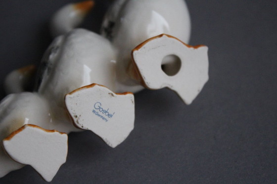 Image 1 of Goebel cute goose family in single file, vintage art ceramic from the 1960s