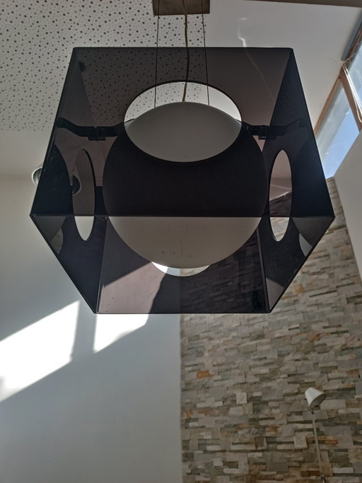 Smoked plexiglass designer pendant lamp, 1990s