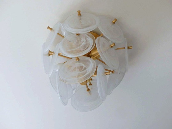 Image 1 of Plafonnier " Loire " Medium doré & verre strié blanc by VISUAL COMFORT design Aerin Lauder