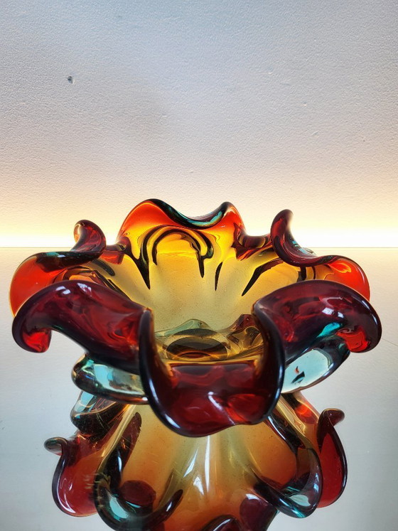 Image 1 of Bol de cristal multicolor de Murano, técnica Somserso, Italia, década de 1970.