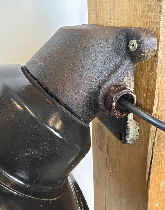 Vintage Industrial Black Enamel and Cast Iron Wall Lamp, 1960s, Wall lights, Metal, Glass (photo 3 of 15)