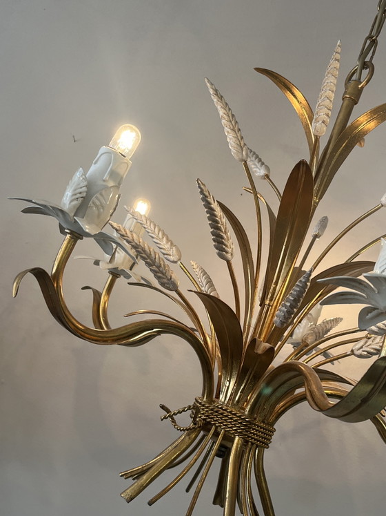 Image 1 of Vintage original design Hans Kögl chandelier pendant lamp gold wheat ears Coco Chanel style